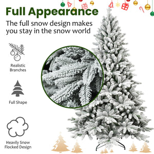 6ft Snow-Flocked Pre-Lit Christmas Tree with 1100 PE+PVC Tips - White
