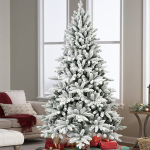 6ft Snow-Flocked Pre-Lit Christmas Tree with 1100 PE+PVC Tips - White