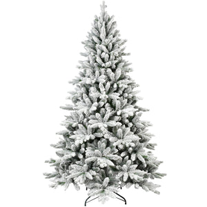 6ft Snow-Flocked Pre-Lit Christmas Tree with 1100 PE+PVC Tips - White