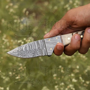 7.25” Handmade Forged Damascus Steel Full Tang Skinner Knife - Ram Horn Handle
