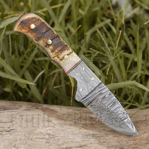7.25” Handmade Forged Damascus Steel Full Tang Skinner Knife - Ram Horn Handle