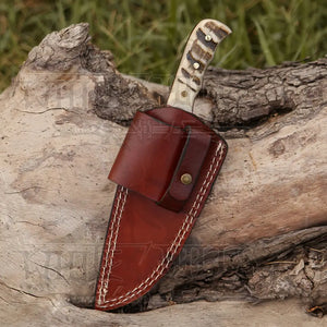 7.25” Handmade Forged Damascus Steel Full Tang Skinner Knife - Ram Horn Handle