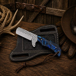 Rasp File D2 Steel Bull Cutter Knife – Blue Epoxy Resin Handle & Pancake Sheath