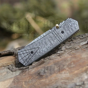 7" Handmade Damascus Steel Pocket Knife - Tanto Style Blade Folding Knife WH 5025