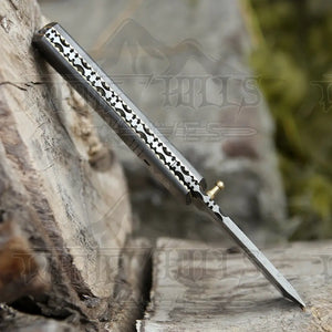 7" Handmade Damascus Steel Pocket Knife - Tanto Style Blade Folding Knife WH 5025