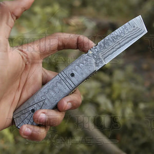7" Handmade Damascus Steel Pocket Knife - Tanto Style Blade Folding Knife WH 5025