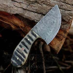 7” Handmade Damascus Steel Skinner Knife - Ram Horn Handle - Full Tang