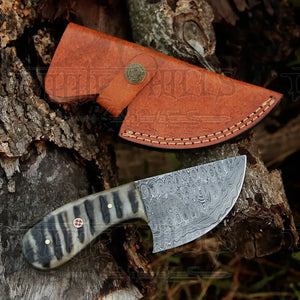 7” Handmade Damascus Steel Skinner Knife - Ram Horn Handle - Full Tang