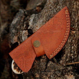 7” Handmade Damascus Steel Skinner Knife - Stag Antler Handle - Full Tang