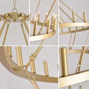 70.87 Inch 3-Tier Wagon Wheel Chandelier with 60 Lights - Gold