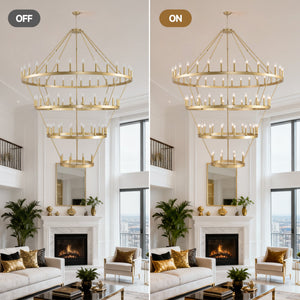 70.87 Inch 3-Tier Wagon Wheel Chandelier with 60 Lights - Gold