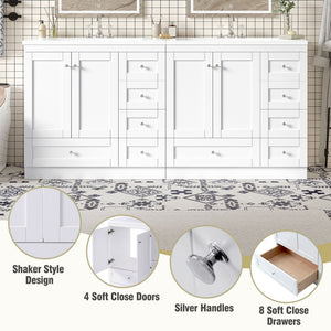 Shaker Free Standing Bathroom Vanity Cabinet & Sink, Soft Close Drawers, Soft Close Doors