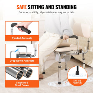 Commode Chair with Padded Seat and Adjustable Height