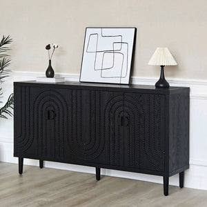 Modern Black Sideboard Cabinet with Nailhead Accents