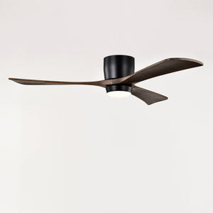 52" Flush Mount Solid Wood Blades Ceiling Fan with Lights Remote Control