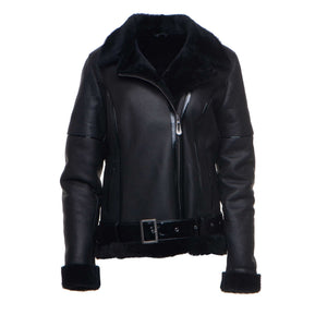 Tashas Black Sheepskin Shearling B-3 Bomber Style Jacket