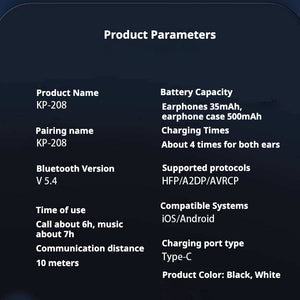 KP-208 Factory Hot Seller OWS Open Ear Bluetooth Headphones Long Battery Life HD Digital Battery Display Ear-Hook Design In Stock