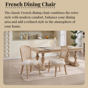 French Country Dining Chairs Set of 2, Upholstered with Rattan Fan-shaped Back