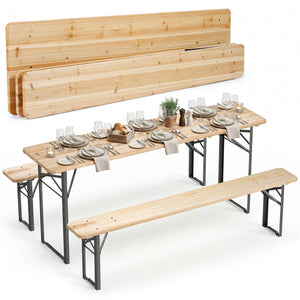 70 Inch 3-Piece Folding Picnic Table with Benches for 6 Fir Wood Portable Bear Camping Table-Black