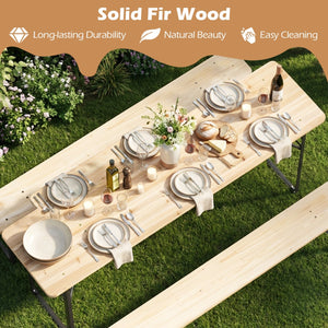70 Inch 3-Piece Folding Picnic Table with Benches for 6 Fir Wood Portable Bear Camping Table-Black