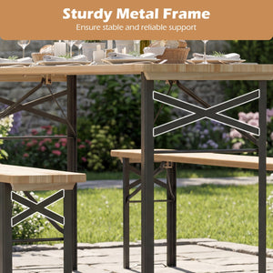 70 Inch 3-Piece Folding Picnic Table with Benches for 6 Fir Wood Portable Bear Camping Table-Black