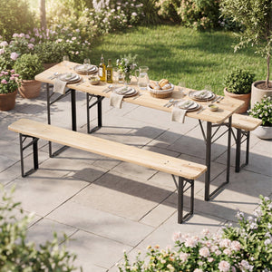 70 Inch 3-Piece Folding Picnic Table with Benches for 6 Fir Wood Portable Bear Camping Table-Black