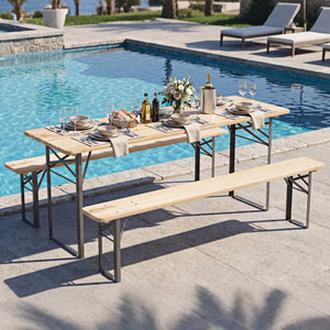 70 Inch 3-Piece Folding Picnic Table with Benches for 6 Fir Wood Portable Bear Camping Table-Black