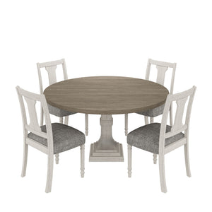 Tannen - Round 5 Piece Dining Table (Set of 5) - White And Gray