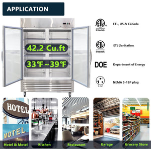 54"W Commercial Refrigerator with Glass Doors