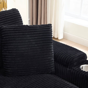 Convertible Sectional Sofa Bed Set With Armrest Storage, Cup Holder, USB - Black