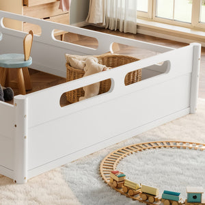 Queen Size Floor Platform Bed with Guardrails