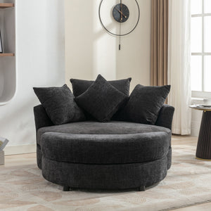 360° Swivel Accent Barrel Chair With Storage Ottoman & 4 Pillows, Modern Leisure Chair Round Accent For Living Room