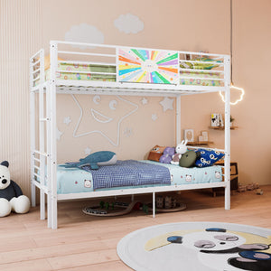 Bunk Bed, Convertible To 2 Separate Twin Size Beds & Full Length Guardrail & Ladder, No Box Spring Needed - White