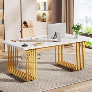 Office Executive Desk For Home Office - White / Gold
