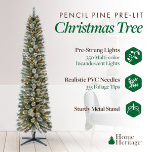 Home Heritage Stanley 7' Pine Artificial Christmas Tree, PreLit 350 Clear Lights