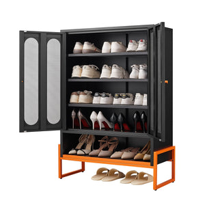 Modern Metal Shoe Cabinet With DoublebSided Doors And Adjustable Partitions