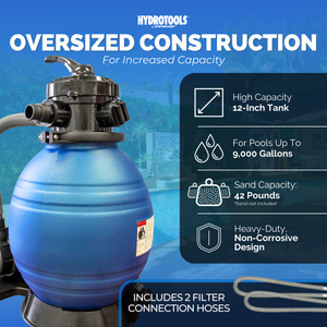 HYDROTOOLS by Swimline 12" Sand Filter Combo w/ Stand, 1900 GPH, 42lb Capacity