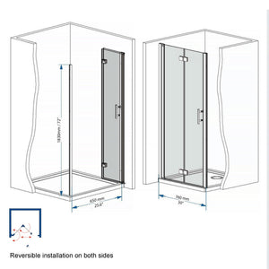 31-30"x 72" Bifold Shower Door, 1/4" (6mm) Tempered Glass
