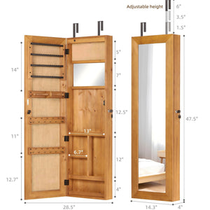 Jewelry Armoire Organizer With Full Length Mirror, Wall Mounted Lockable Cabinet With LED Light