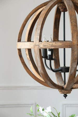 4 Light Wood Chandelier with Adjustable Chain