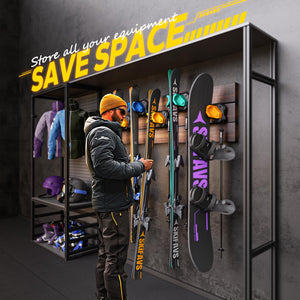 Ski & Snowboard Wall Rack for Garage Wall Fits Any Ski/board, Ski Wall Mount Holders Damage-Free Storage Rack, Garage Organization Space-Saving Winter Gear Organizer