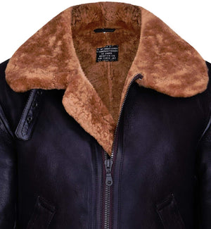 Men’s Aviator Ginger Brown B3 Real Shearling Sheepskin Leather Bomber Flying Jacket