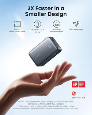 Anker Nano Power Bank (10K, 45W, Built-In Retractable USB-C Cable)