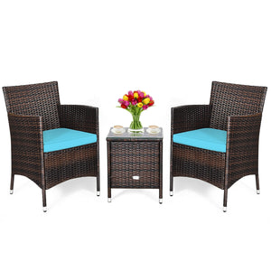 3 Pcs Outdoor Rattan Wicker Furniture Set-Blue