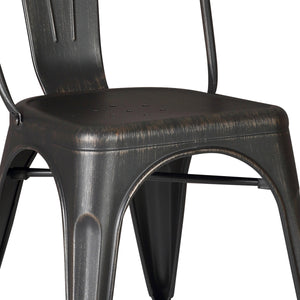 Set of 4 Stackable Metal Dining Chairs, Modern Industrial Slat Back