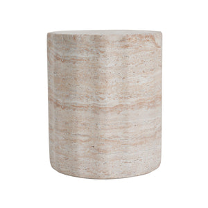 Elegant Indoor/Outdoor Lightweight Concrete Side Table With Travertine - Beige