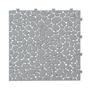 Interlocking Deck Tiles Plastic Waterproof Outdoor All Weather Anti-Slip Bathroom Shower Balcony Porch Strong Weight Capacity Upto 440 Lbs, Pebble Stone Pattern