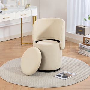 Barrel Chair, Built In Storage, 360° Swivel - Beige