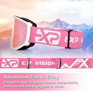 EXP VISION Ski/Snowboard Goggles for Men Women, OTG Snow Goggles Anti Fog UV Protection