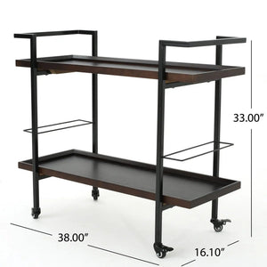 Modern Industrial Bar Cart With Shelving and Casters